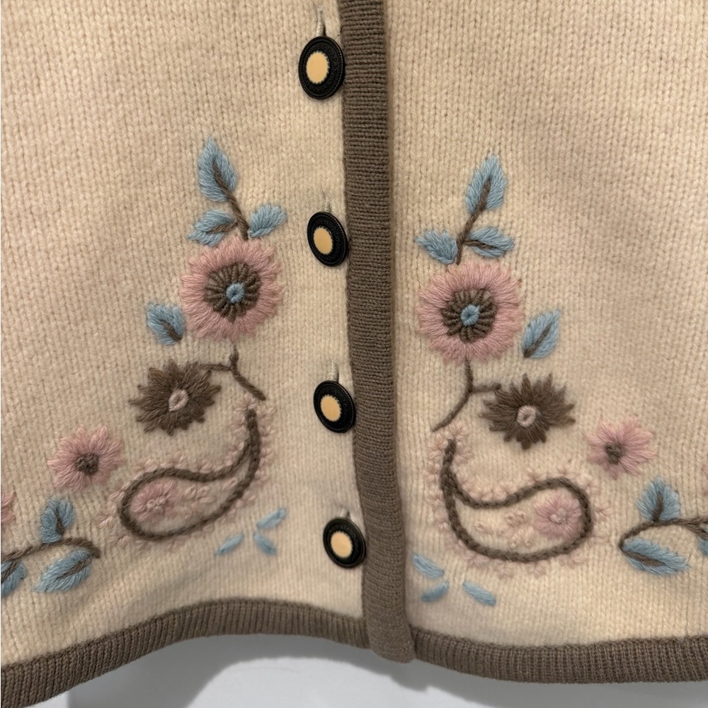 Laura Ashley 100% Lambswool Button From Sweater Embroidered Cardigan Cottagecore - Picture 4 of 5